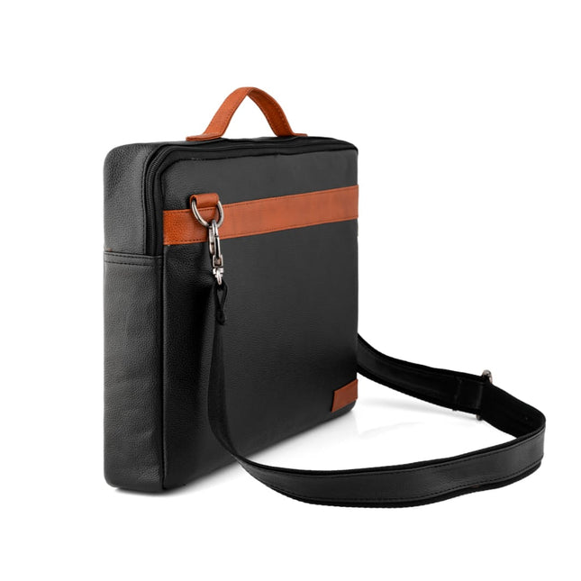 Black crossbody bag with brown accents 